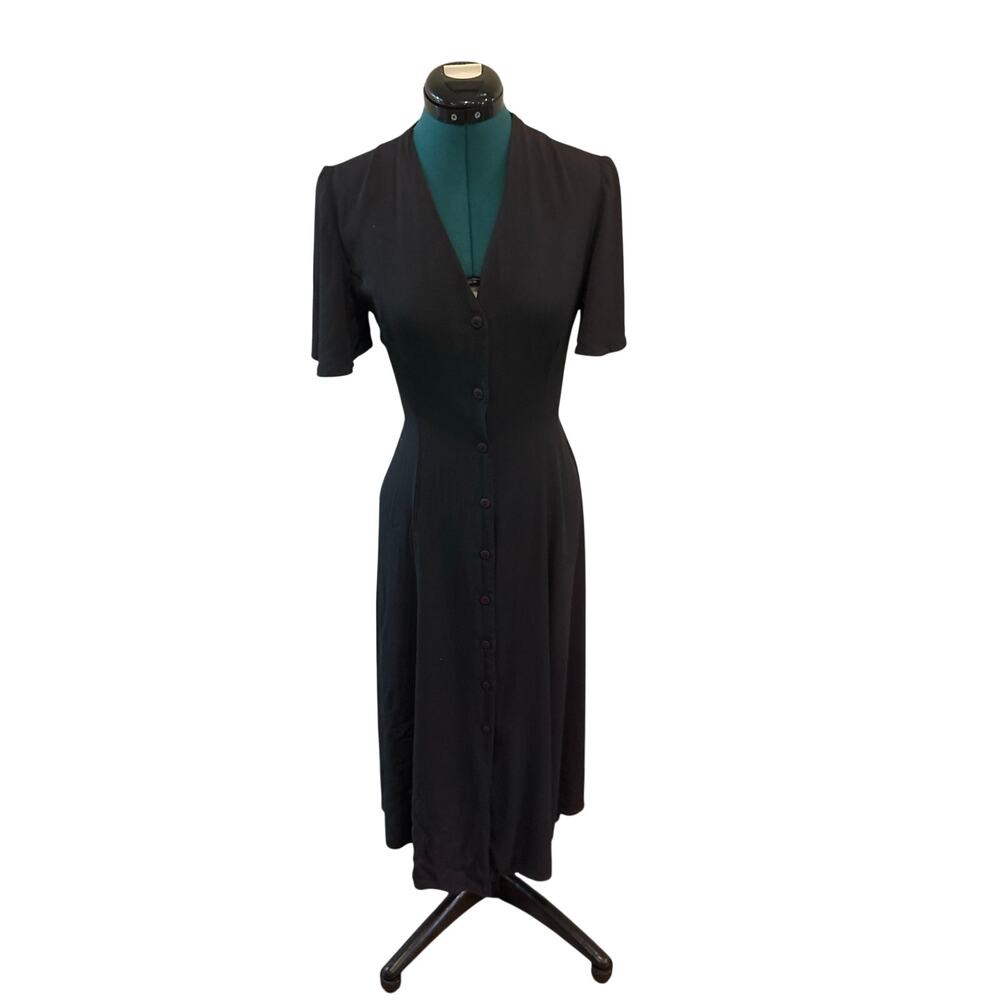 Notations Black/Green Button Front Corset Lace Back Midi Dress Womens Medium GUC